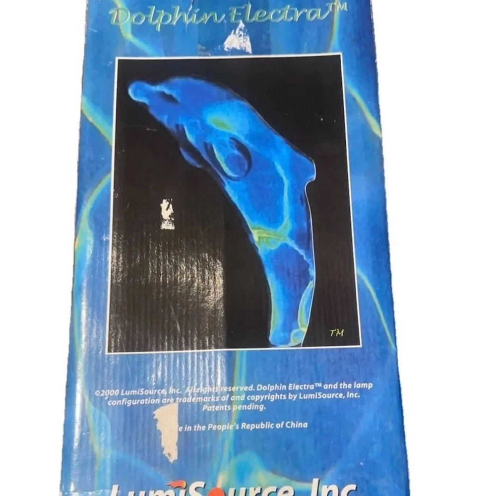 VTG LumiSource Electra Neon Blue Glass Dolphin Motion Plasma Lamp 15” w/ Box
